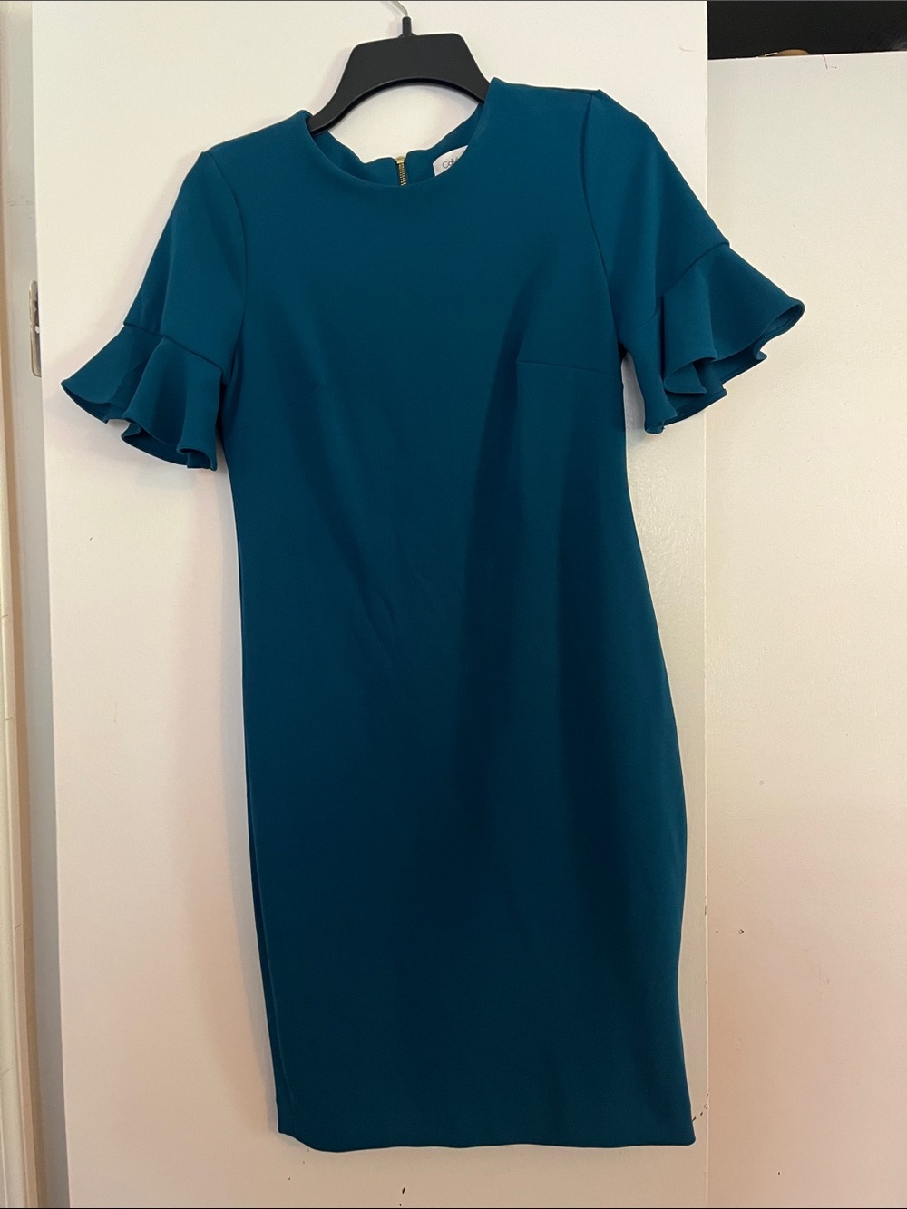 Calvin Klein Teal Ruffle-Sleeve Sheath Dress